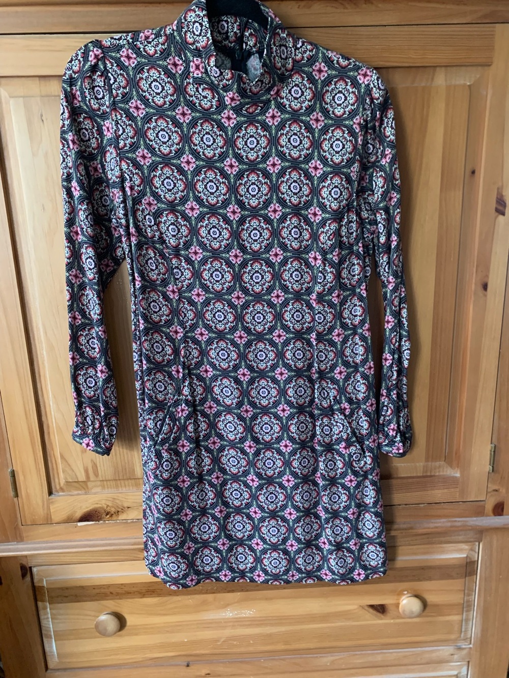 ASOS Black and Pink Long-Sleeve Patterned Dress